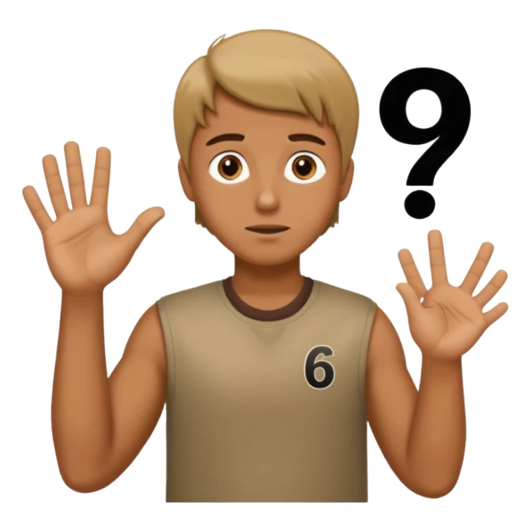 A guy shrugging with 6 on his left hand and a 7 on his right hand sticker