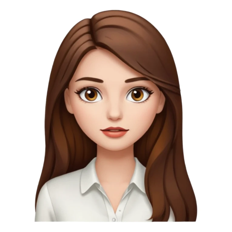 stylish girl, long brown hair, white blouse, long lashes, beautiful sticker