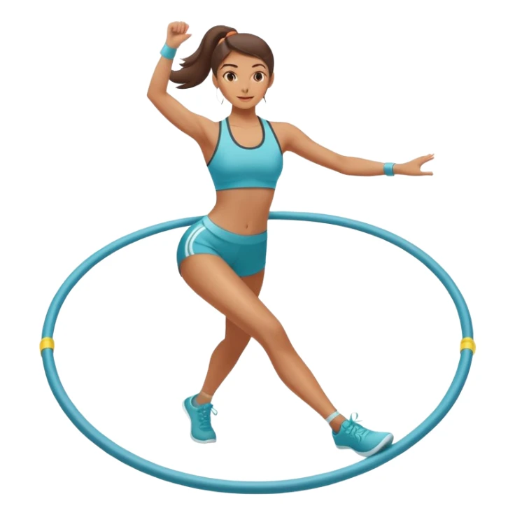 A female athlete performing aerobics exercises with a hula hoop on an exercise mat. She is focused and in motion, with a vibrant, energetic atmosphere. The background is minimalistic, highlighting the fluidity and coordination of the workout. sticker