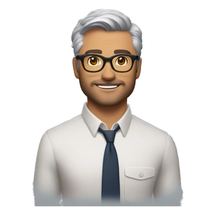 Memoji of Andrew Huberman Silver fox, tortoiseshell glasses, crisp button-downs, muscular sticker