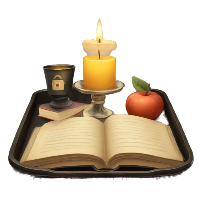 vintage tray with books and candle sticker