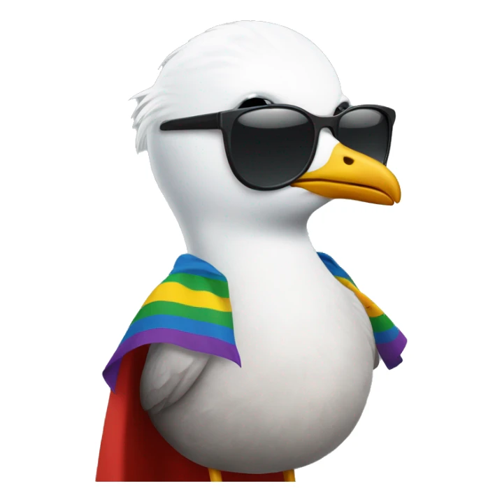 a seagull wearing a lesbian flag as a cape and also wearing sunlases sticker