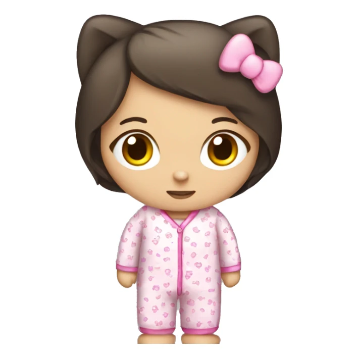 Brunette girl wearing cute hello kitty pyjama  sticker