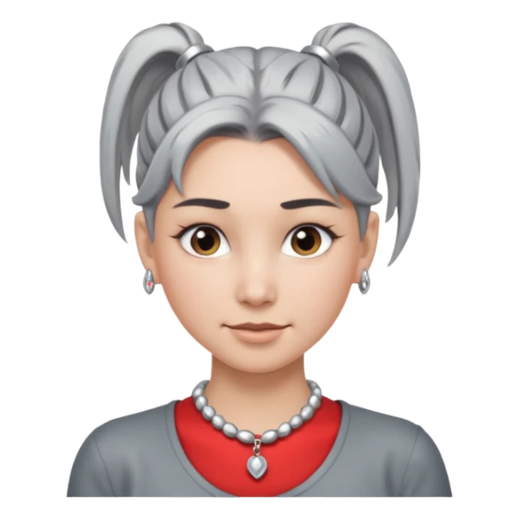 Female with Silver Necklace, grey skin,ponytail hair, more bright silver,highlight necklace, different expressions. sticker