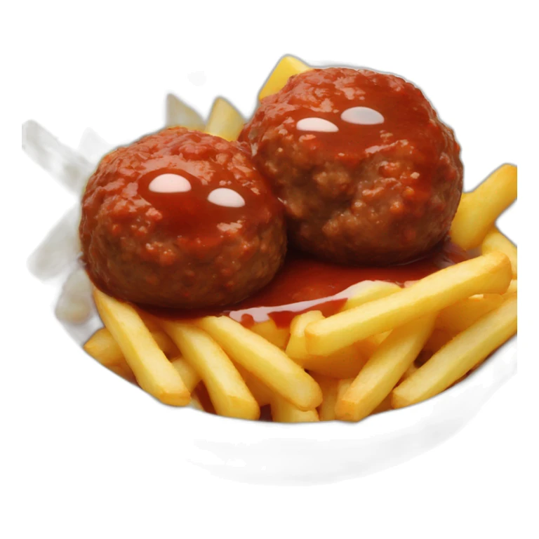 meatballs brown sauce and fries in dish sticker