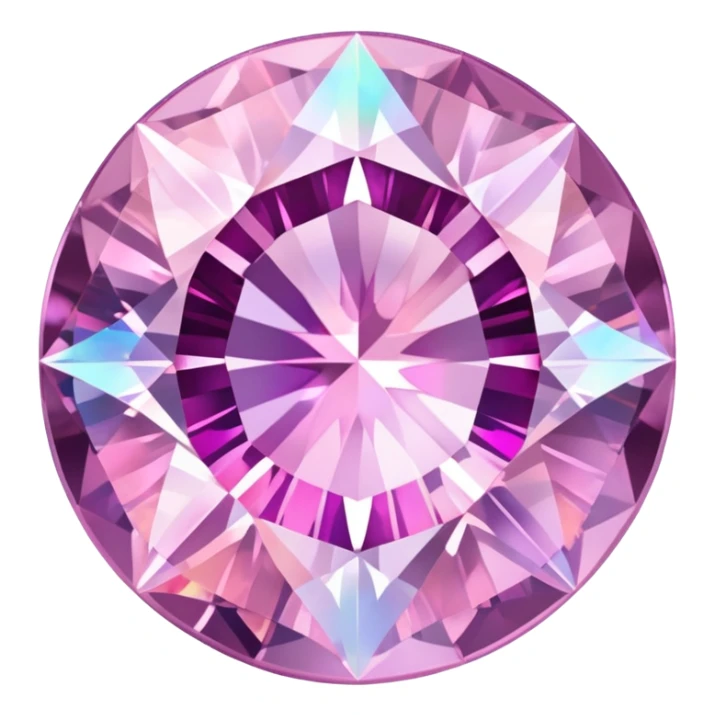 round cut kunzite gem with delicate light pink color, holographic rainbow fire, and brilliant facets sticker