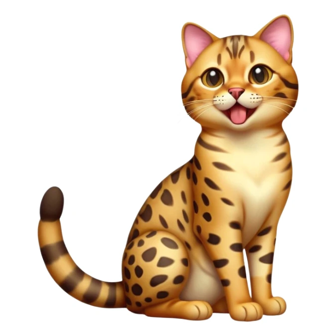 cinematic-realistic-[Bengal cat]-full-body-sitting-emoji,-tail-curled-playfully-around-its-paws,-head-tilted-dramatically-while-yawning-exaggeratedly,-sleek-[leopard patterned]-fur,-simplified-yet-hilariously-adorable-features,-highly-detailed,-glowing-with-an-almost-sarcastic-glow sticker