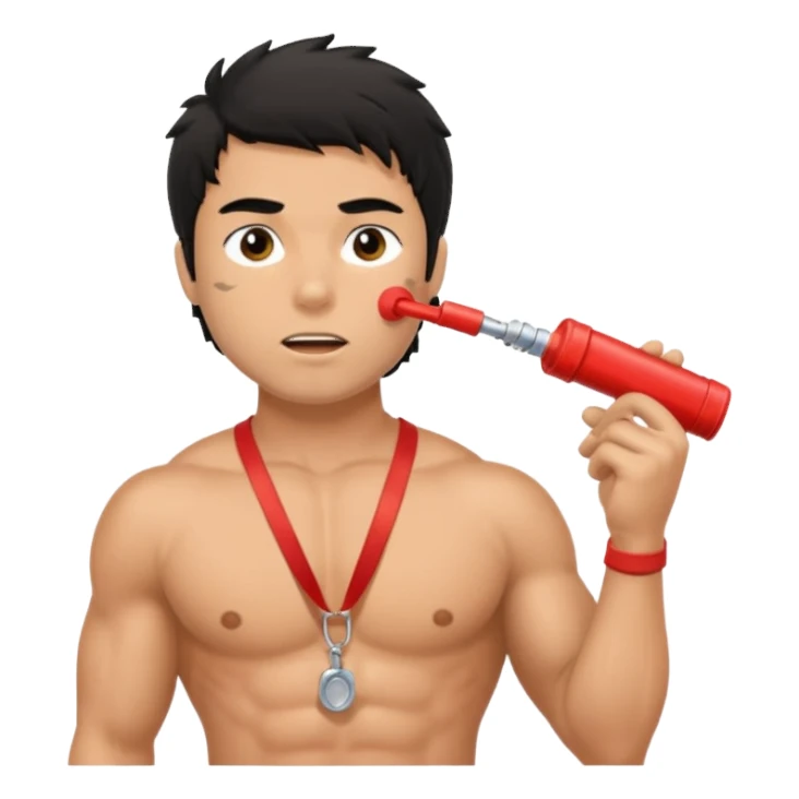 Shirtless Dark Tan Muscular lifeguard with messy black hair with whistle sticker