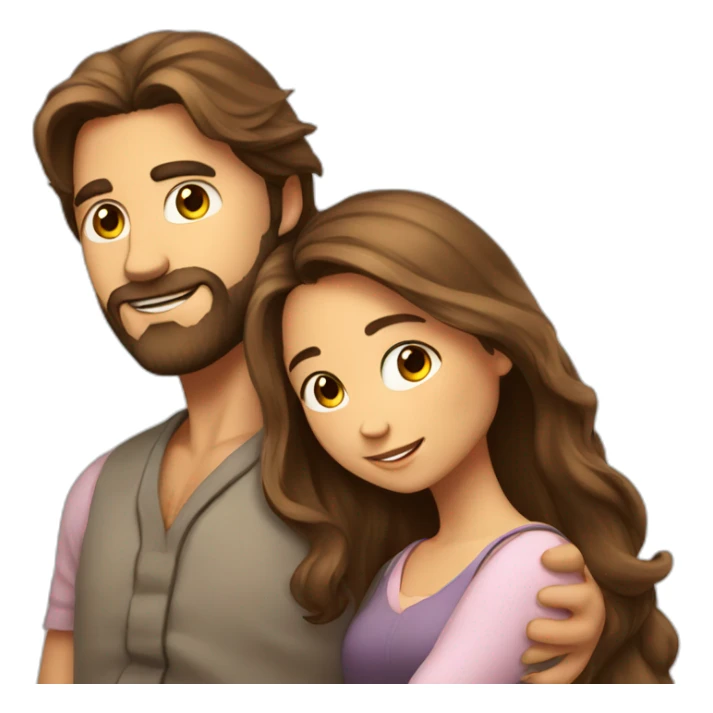 Handsome man whith brown long hair and beard hugging pretty girl sticker