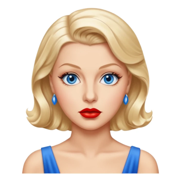 Lana Turner with blue eyes, red lip sticker
