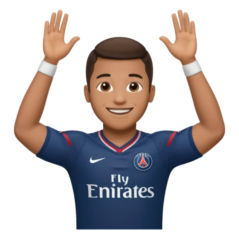 football player inspired by the reference image, PSG uniform, smiling, arms wide sticker