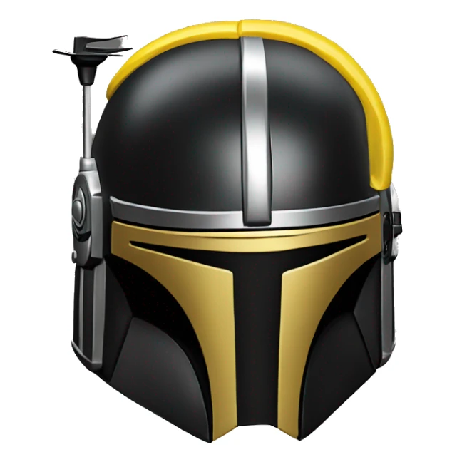 black and yellow mandalorian helmet with antenna sticker
