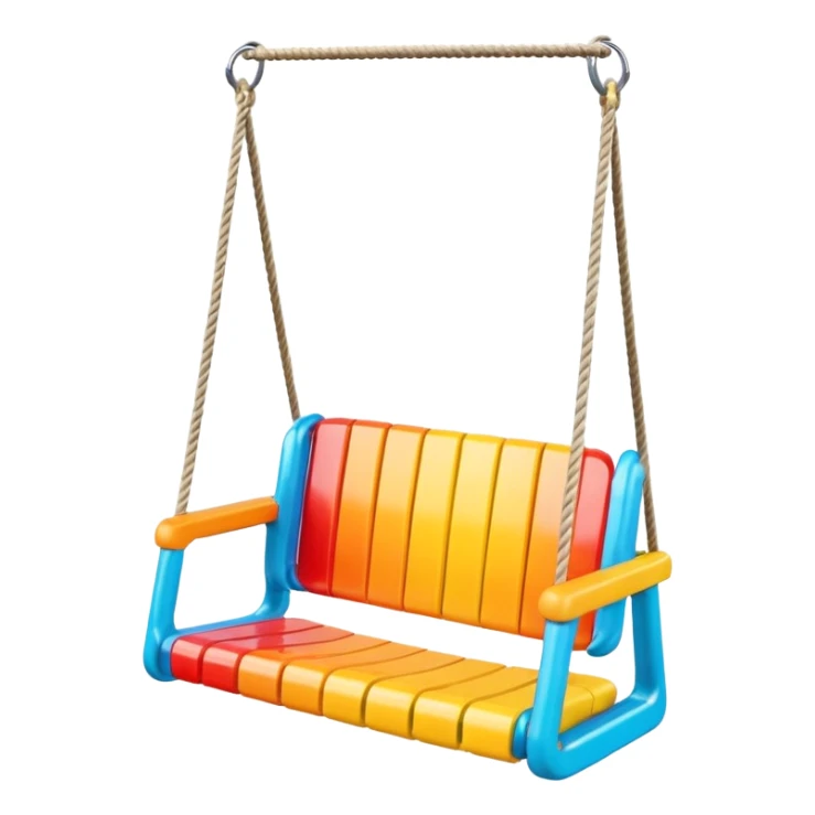 a colorful plastic swing with a safety bar in front, hanging from two ropes, glossy surface and soft shadows sticker