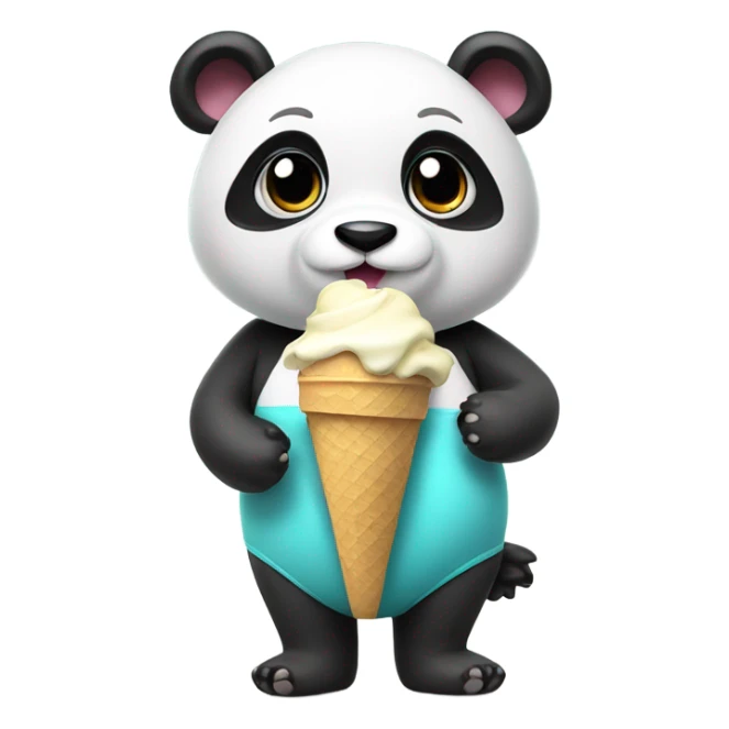 Panda eating ice cream. She is wearing a swimsuit and shoes sticker