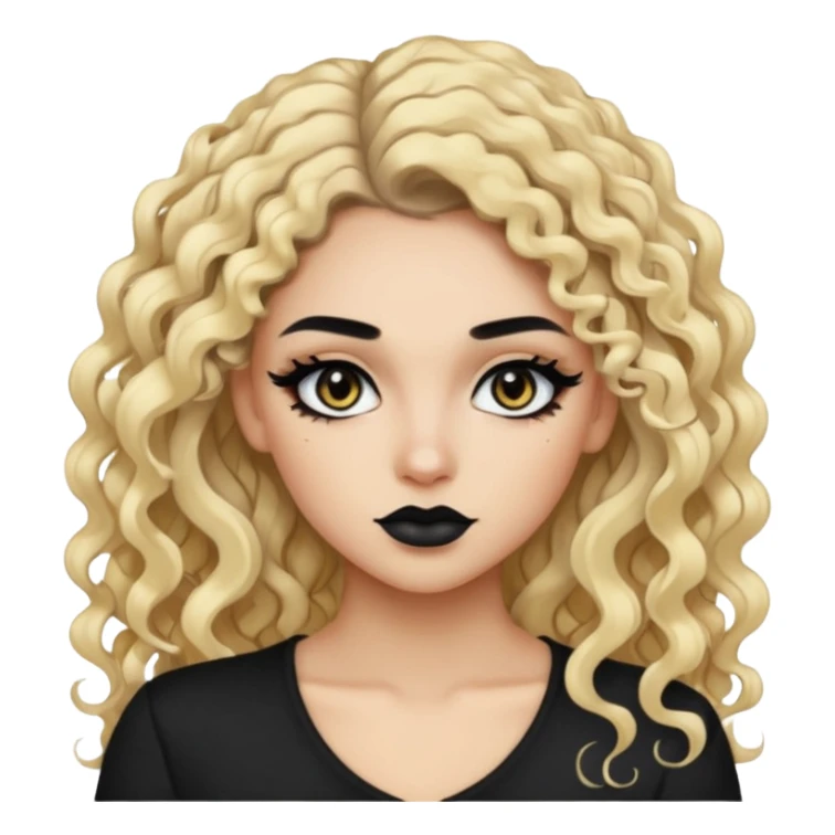 split dye leftside blonde rightside black hair, baddie, pretty makeup, black eyeliner, long and curly hair sticker