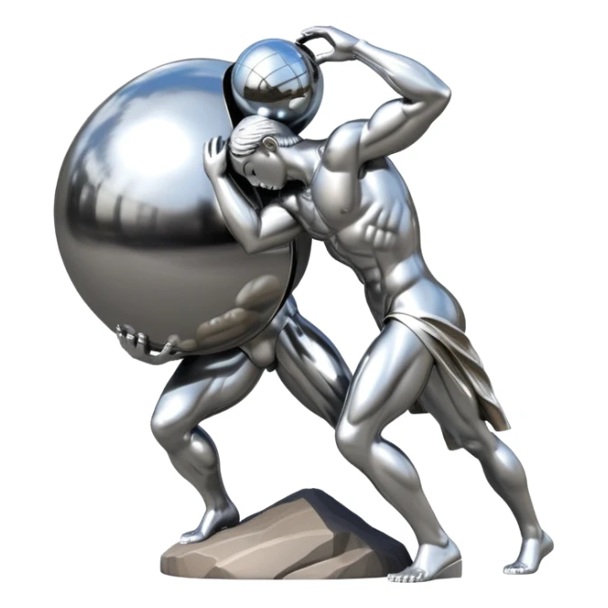 sorayama Sisyphus carrying big sphere on his back sculpture sticker
