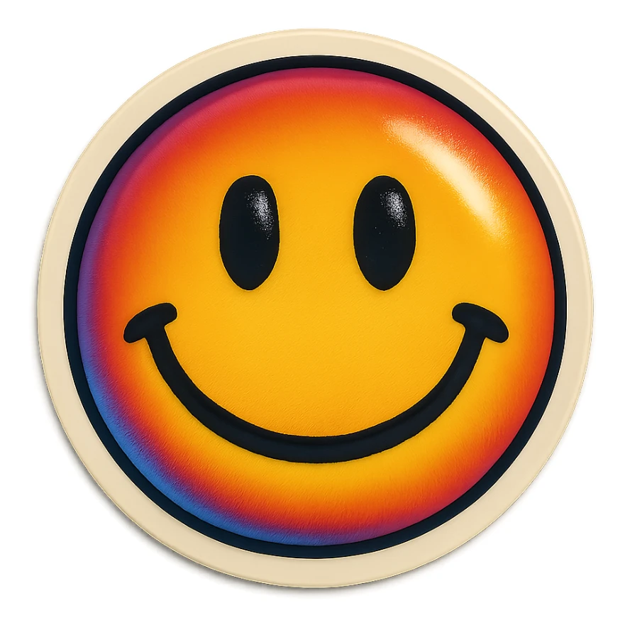 A smile emoji sticker in retro stickers style, with a vintage design and bright colors sticker