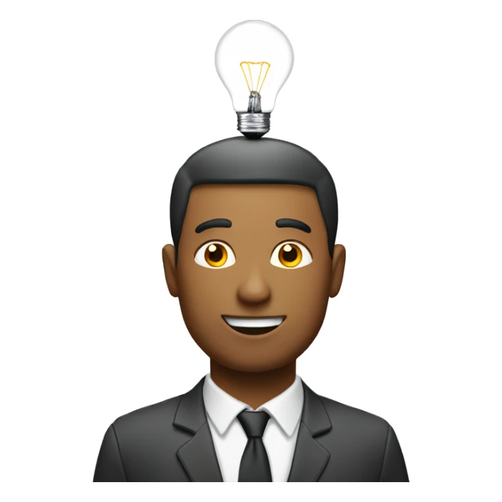 man with laptop and light bulb above head sticker