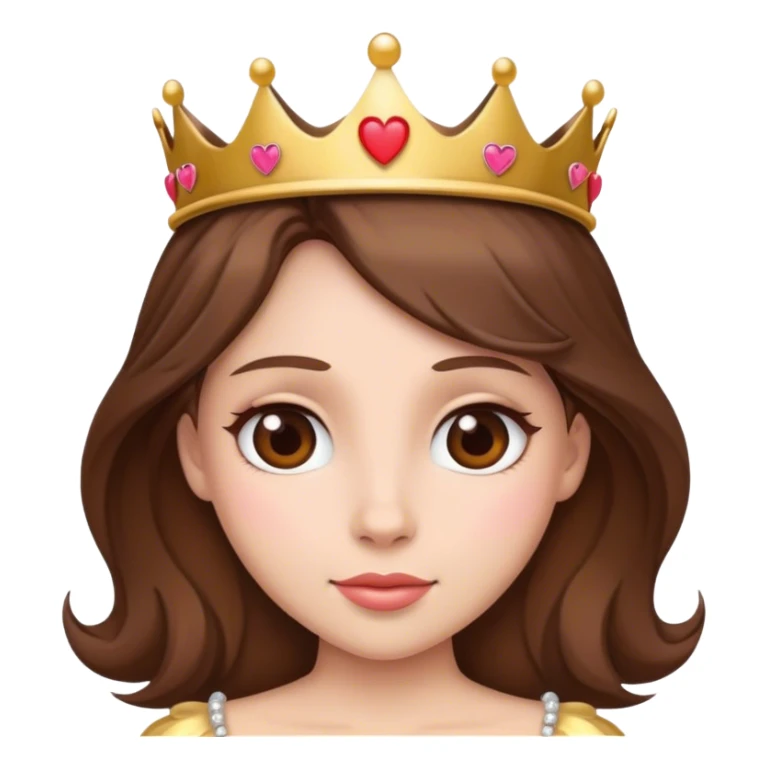 Princess with brown hair, crown and heart sticker