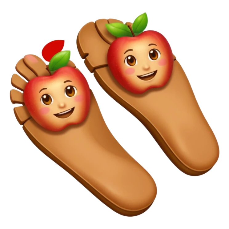 two feet soles, apple emoji style, smiling expression, inspired by reference image sticker