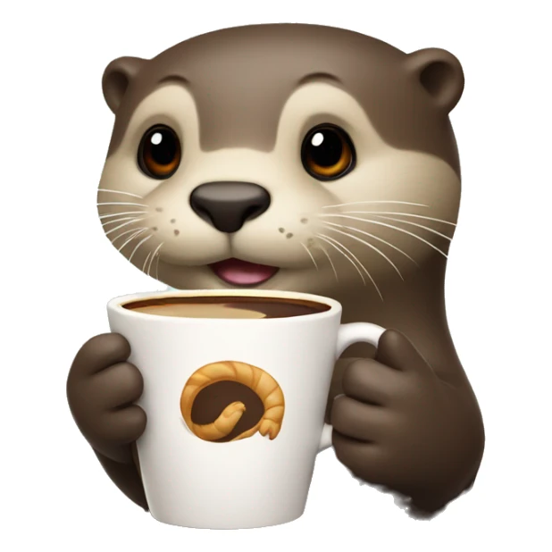 otter holding a cup of coffee an croissant sticker