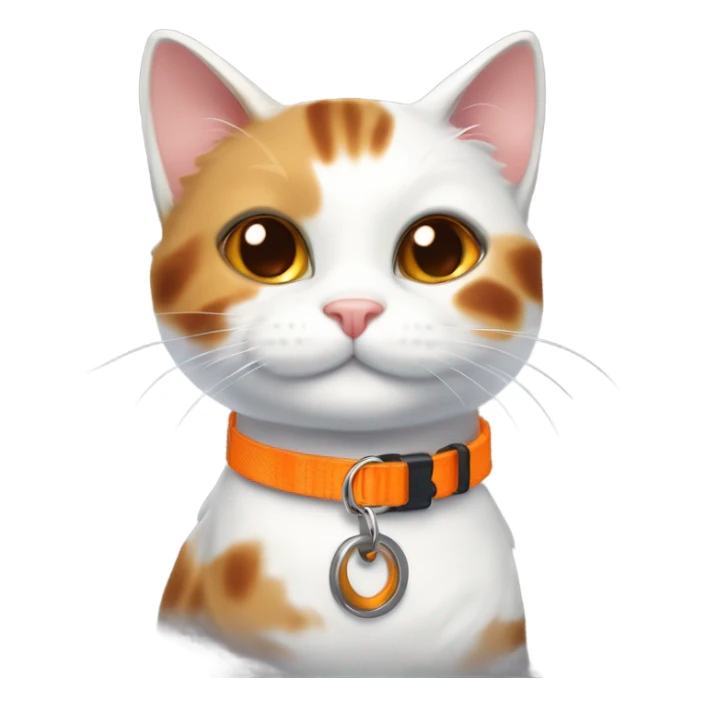 happy cute tortoiseshell white cat with orange cat collar full body from half side perspective  sticker