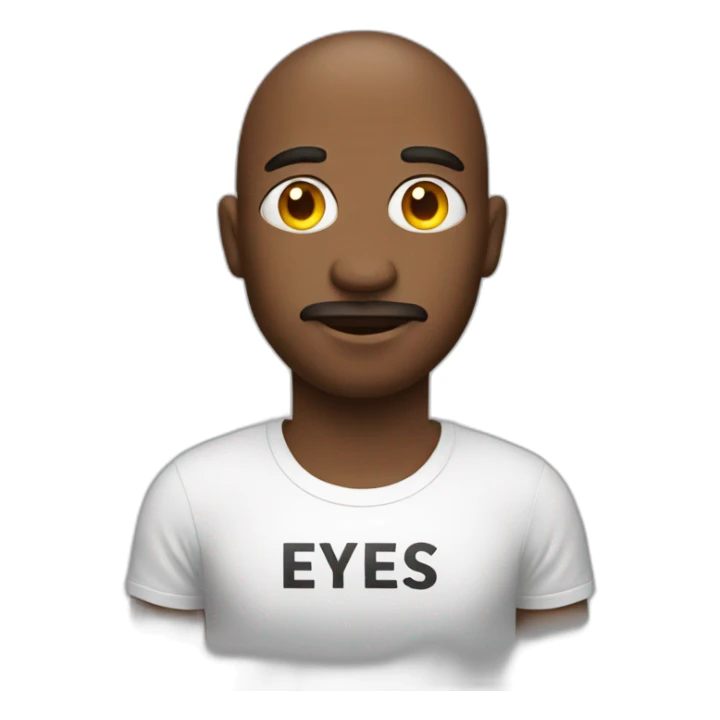 man in a T-shirt with the inscription EYES MARKET sticker