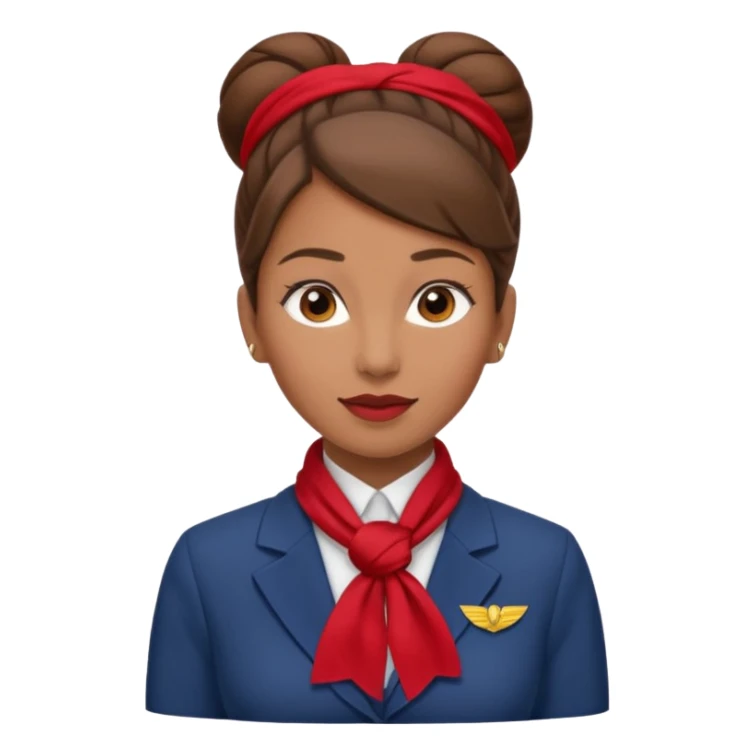  flight attendant, Light Brown skin, brown hair in single bun, neck scarf sticker