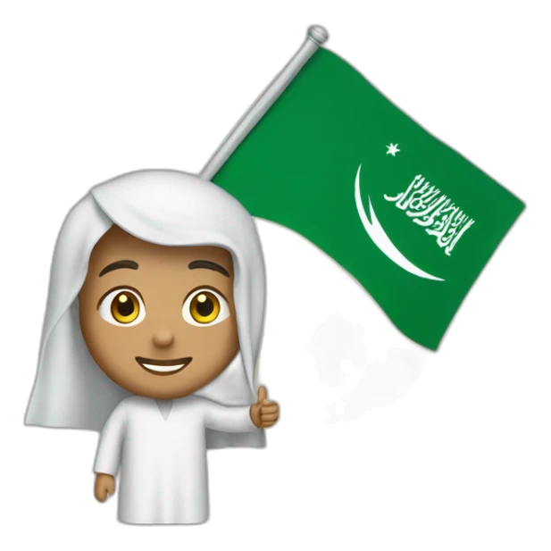 An Arab person waving the Saudi flag on the moon sticker