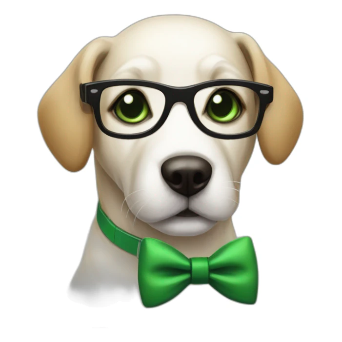 medium-bege-and-white-dog-with-green-eyes-and-black-glasses-and-green-bow sticker
