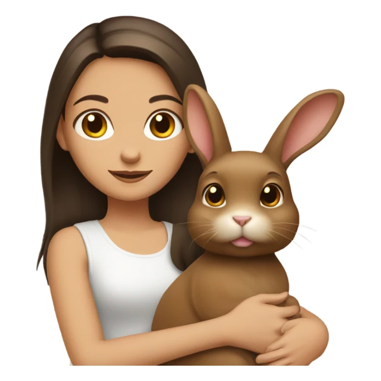 Brunette girl and brown light rabbit  sticker