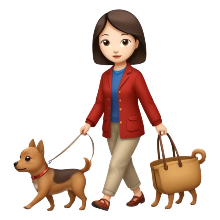 Chinese woman walking small brown dog sticker