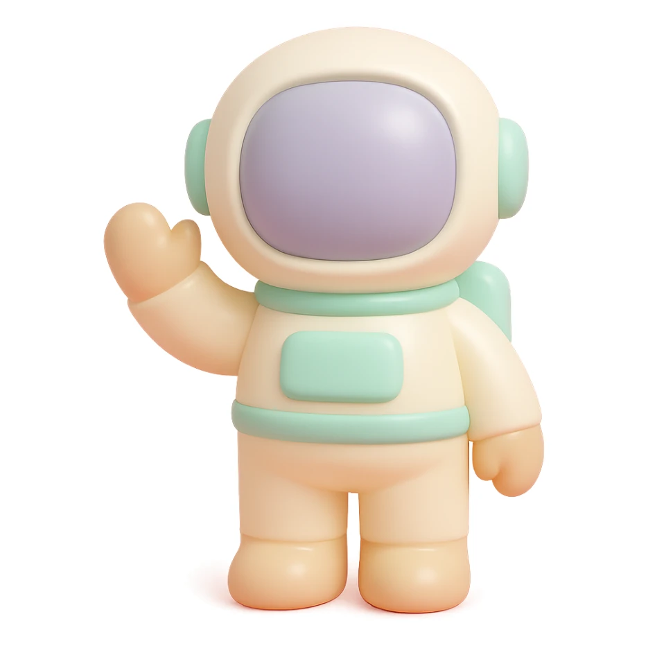 cute proportions astronaut waving in vinyl figure style sticker