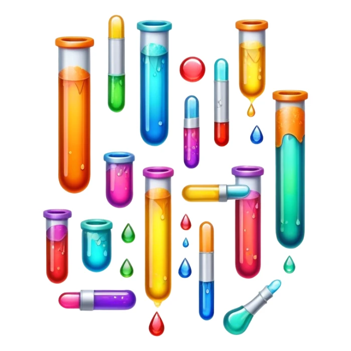 Create an icon that represents decorative arts using epoxy resin in tubes. The design should feature colorful tubes of resin, including fluorescent resin tubes, with visible drops or strokes of resin being applied to create intricate designs. Include examples of finished resin jewelry or decorative pieces, such as pendants, rings, or abstract art. The composition should feel vibrant and artistic, highlighting the creative and glowing nature of resin crafting. The background should be transparent. sticker