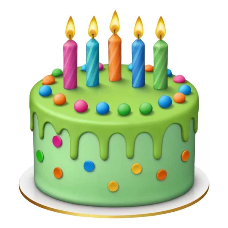 birthday cake with green frosting and confetti sticker