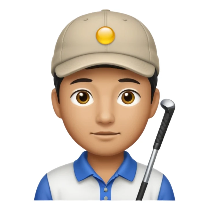 Asian male golfer upper body wearing a cap sticker