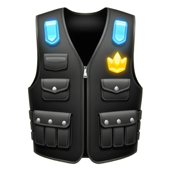 all-black bulletproof vest with a glowing outline and sparkles sticker