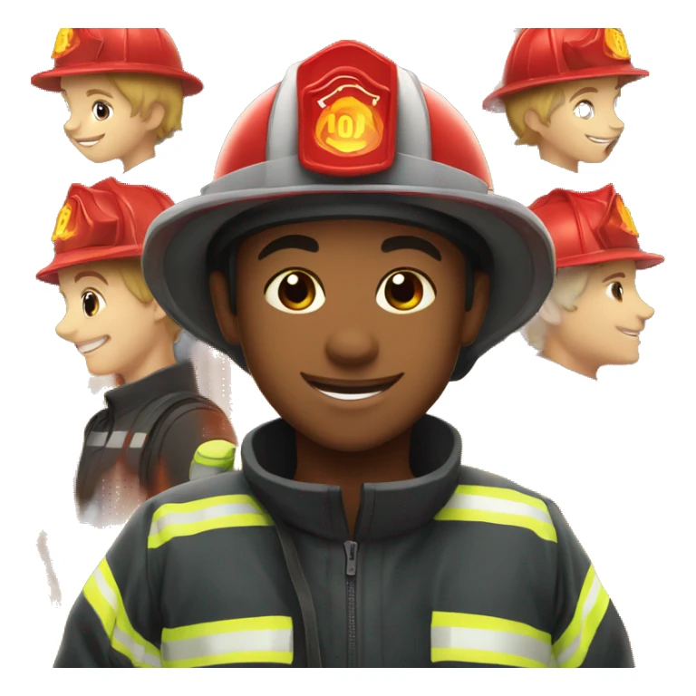 smiling boy in fire helmet and firefighter coat sticker
