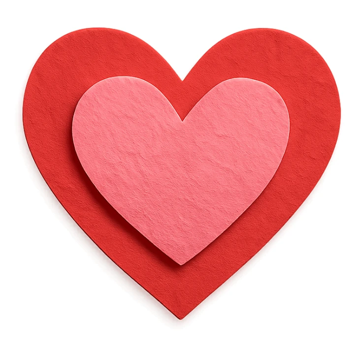 heart shape, paper craft style, red and pink layered paper sticker