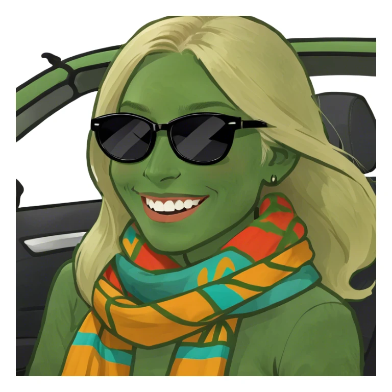 girl long bright blonde hair in car smiling sticker