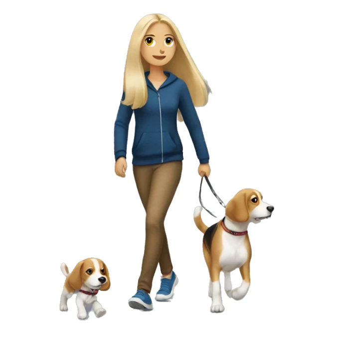 Blonde girl with long hair walking with a beagle sticker