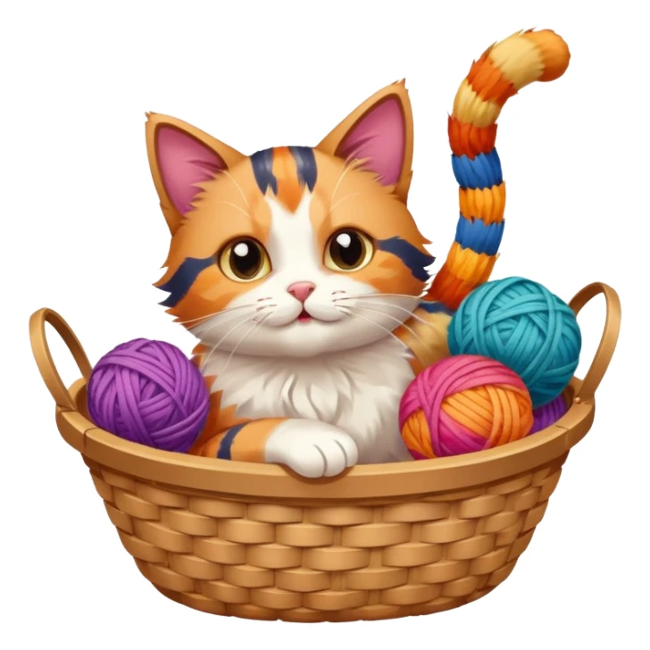 A playful cat in a basket edge, playing with a yarn ball. sticker