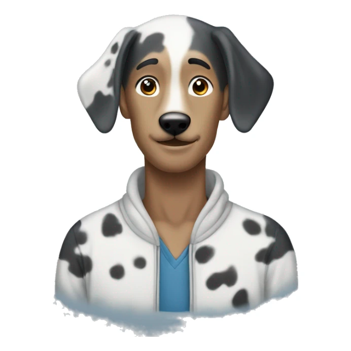 Asian man with blue Merle great dane sticker