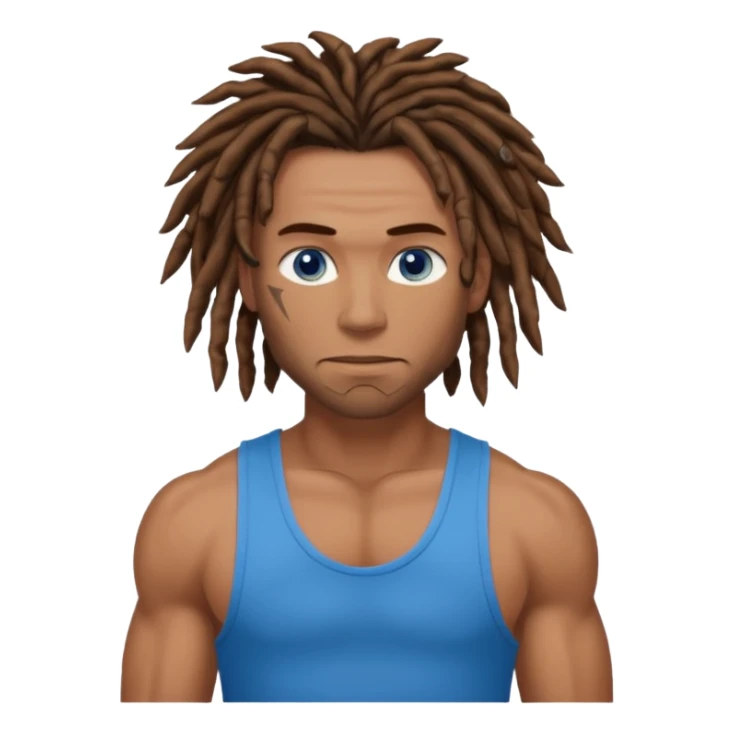 muscular man with brown dreads and blue eyes sticker