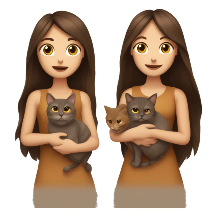 Two long hair brunettes keeping two brown cats in their hands sticker