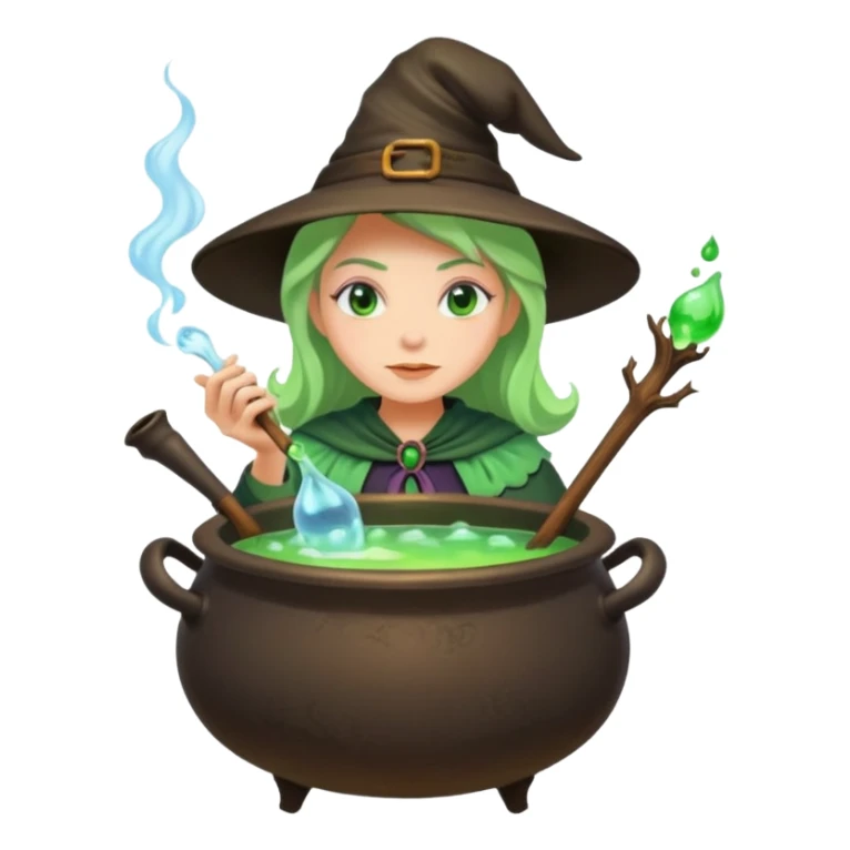 green witch cooking potion sticker