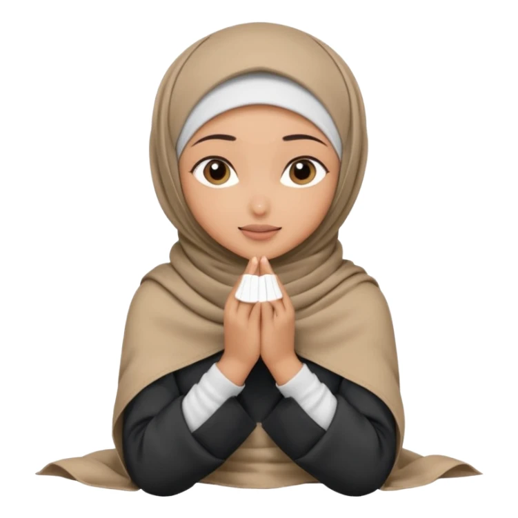 Hijabi girl sitting.     head covered
hands pulling the fabric in
shy-but-dramatic energy
“no cameras pls” but in a cute way
soft + mysterious vibe sticker