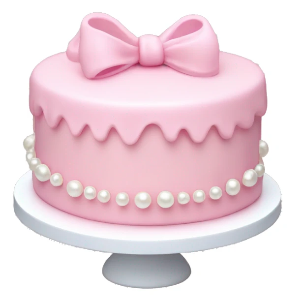 light pink cake with mini bows around it and white pearls sticker