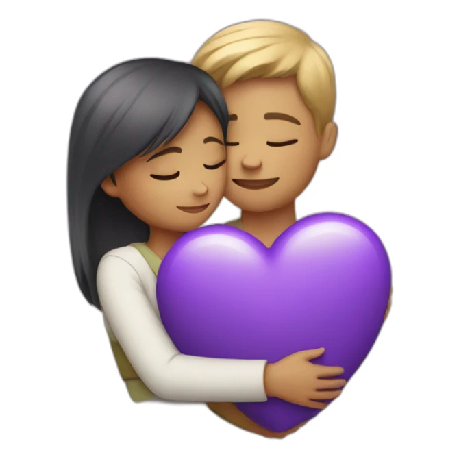 Girl boy hugging with purple heart sticker