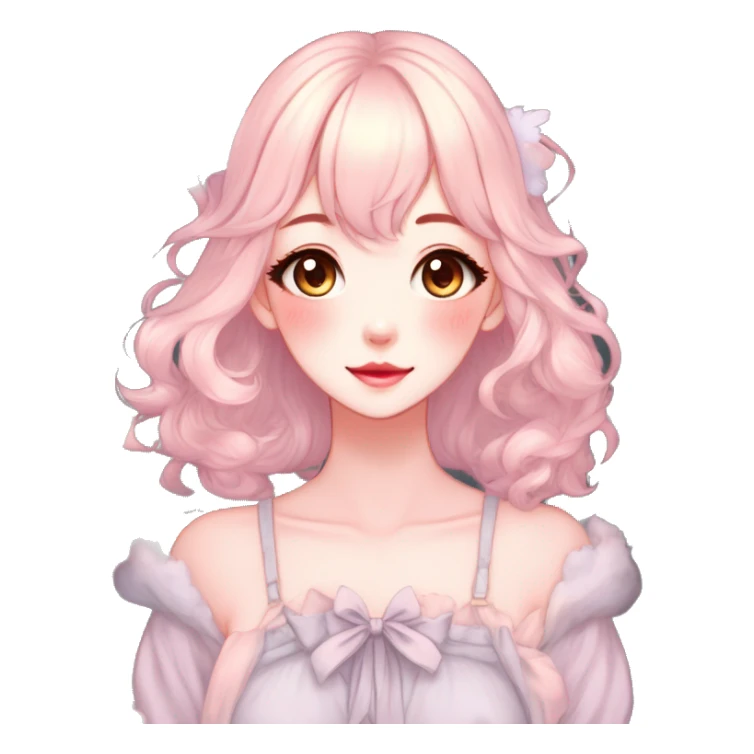 Gorgeous pastel anime style lady with blushing face and fox ears cottagecore fairycore pastelcore colorful pearly romantic simplistic aesthetic trending style sticker